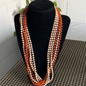 Layered Beige and Amber Beaded Women’s Necklace
